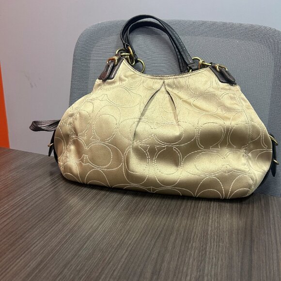 Coach Handbags - Mia Maggie Signature Outline-Beige Satin  Coach Bag